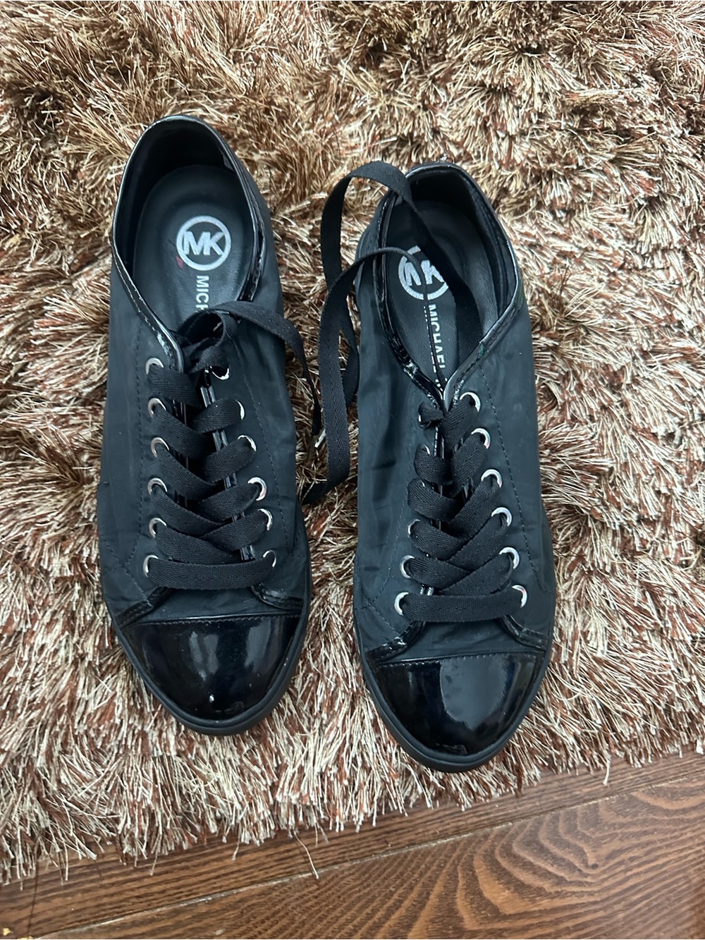 Michael Kors Black Low-Top Lace-Up Sneakers with Glossy Toe